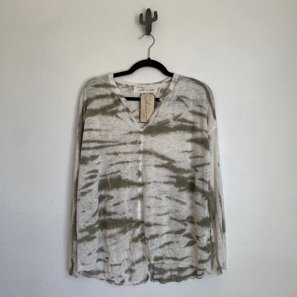 NWT Vintage Havana Long Sleeve Lightweight Tee in Green White‎ Tie Dye
